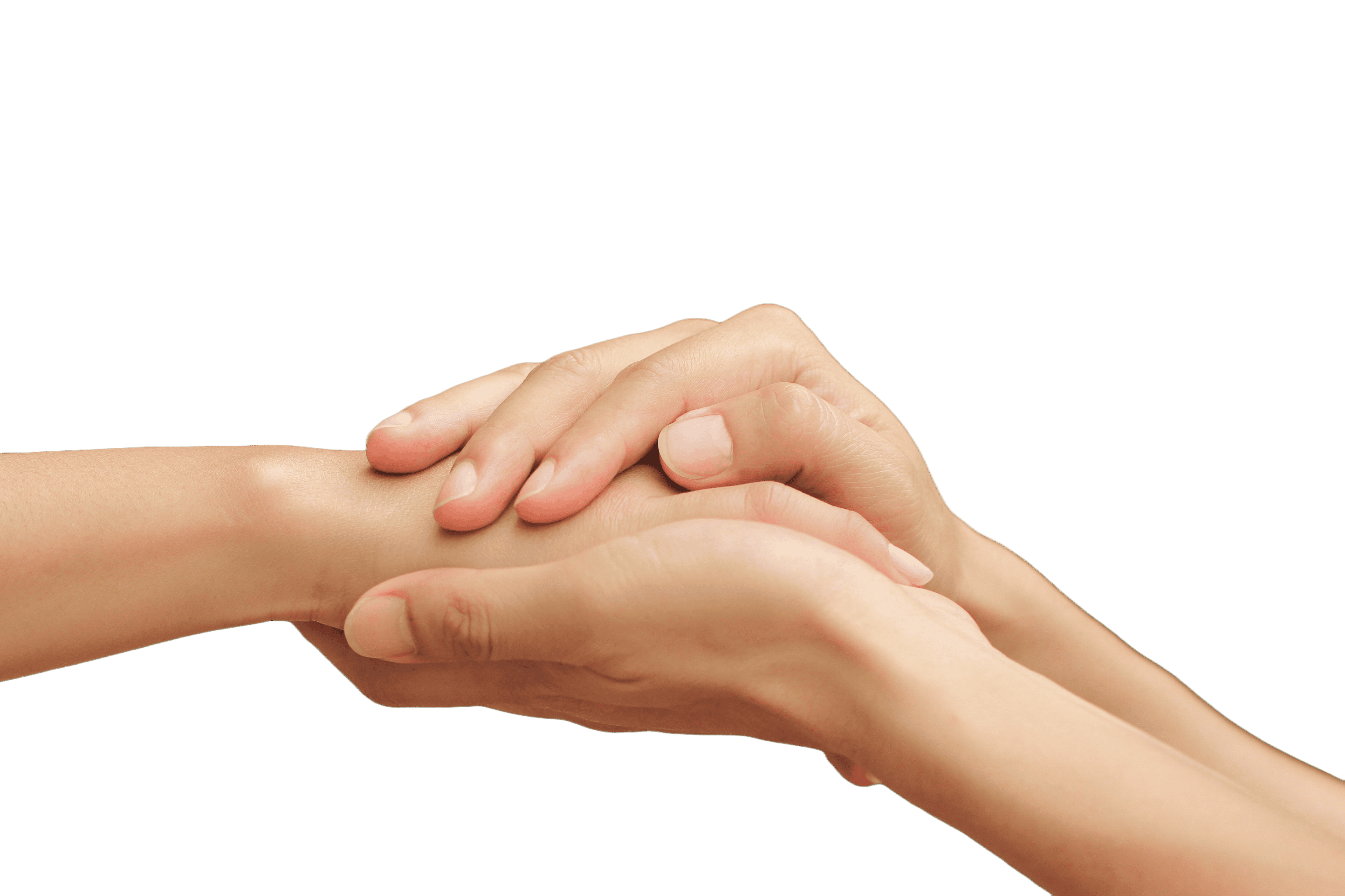 Two hands gently clasp another hand in a comforting manner, epitomizing the essence of primary care.