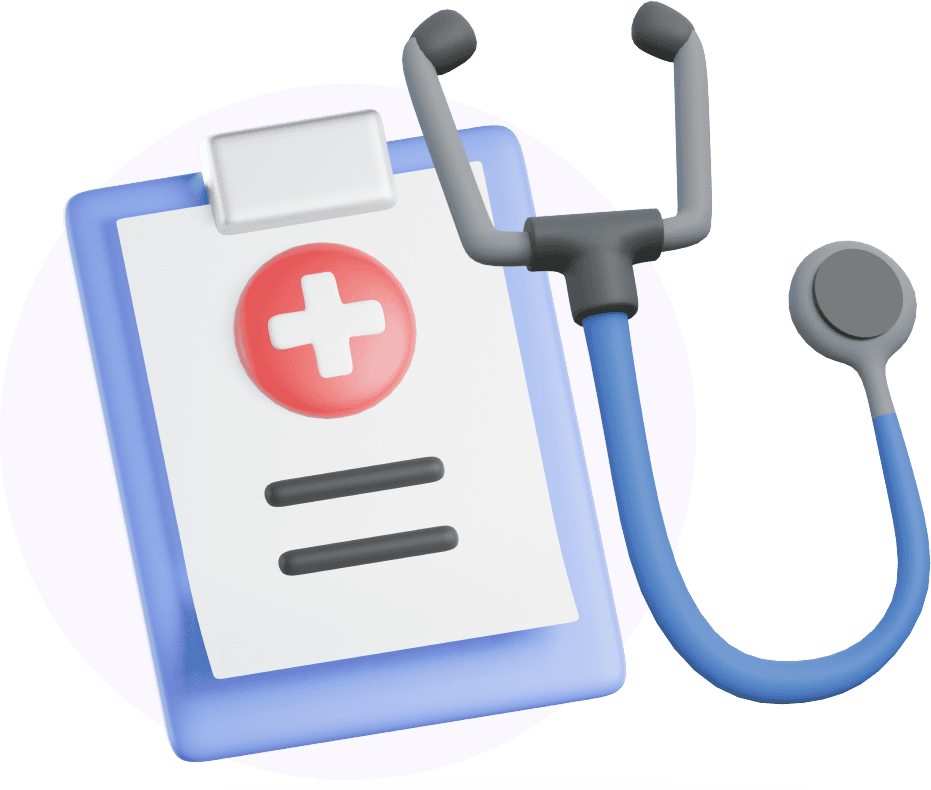 A 3D illustration shows a clipboard with a medical cross and documents, accompanied by a stethoscope, emphasizing the essentials of Primary Care.